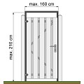 Tuindeurkozijn geschaafd naaldhout met aanslaglat, max. 160 cm breed, geïmpregneerd en zwart gedompeld.