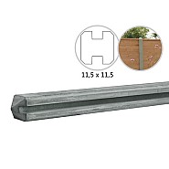 Betonpaal met sleuf en diamant kop t.b.v. schutting 11,5 x 11,5 x 278 cm, grijs tussenpaal, ongecoat.