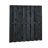 Naaldhout  plankenscherm 1.5 x 14 cm 18-planks  180 x 180 cm, recht, geïmpregneerd en zwart gedompeld.