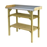 Tuinwerkbank grenen met zinken blad, 93 x 47 x 95 cm, groen geïmpregneerd.