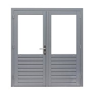 Hardhouten dubbele 1-ruits deur Prestige met dubbelglas, 202 x 221 cm, grijs gegrond.