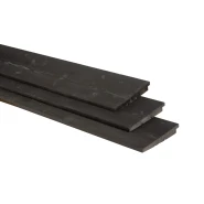 Vuren Zweeds rabat 1 zijde geschaafd, 1 zijde fijnbezaagd 1,1-2,7 x 19,5 x 300 cm, zwart gedompeld.