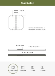 Betonpaal glad met diamantkop 10 x 10 x 310 cm, antraciet gecoat, tussenpaal t.b.v. 2 betonplaten.