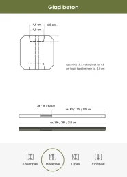 Betonpaal glad met diamantkop 10 x 10 x 310 cm, antraciet gecoat, hoekpaal t.b.v. 2 betonplaten.