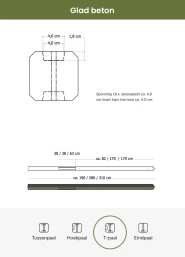 Betonpaal glad met diamantkop 10 x 10 x 280 cm, antraciet gecoat, T-paal.