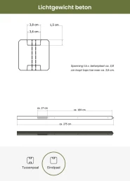 Lichtgewicht betonpaal met diamantkop ongecoat 8,5x8,5x280 cm, eindpaal, grijs.