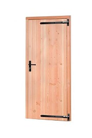 Douglas enkele deur met zwart beslag inclusief kozijn. rechtsdraaiend. 90x201 cm kleurloos geïmpregneerd