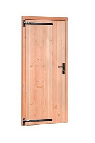 Douglas enkele deur met zwart beslag inclusief kozijn. linksdraaiend. 90x201 cm kleurloos geïmpregneerd