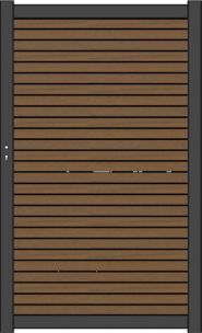 NewTechWood co-extrusie composiet deur Premium in aluminium frame, horizontaal triple, 97 x 186 cm, Teak/zwart.