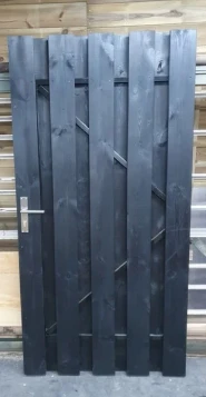 Geimpregneerde zwarte Jumbo deur met  zwart gepoedercoat staalframe 90x180cm  incl. cilinderslot RVS (eigen productie)