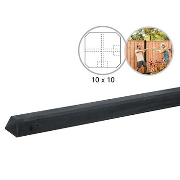 Betonpaal glad met diamantkop 10 x 10 x 310 cm, antraciet ongecoat, hoekpaal t.b.v. 2 betonplaten.