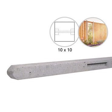 Betonpaal stampbeton 10 x 10 x 310 cm, grijs tussenpaal t.b.v. recht scherm met 2 betonplaten.
