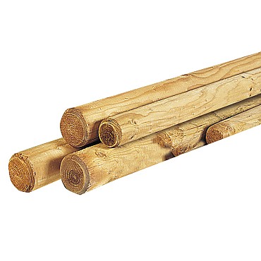 Grenen ronde paal cilindrisch gefreesd 1 zijde gepunt 1 zijde gekroond, Ø 8 x 300 cm, groen geïmpregneerd.