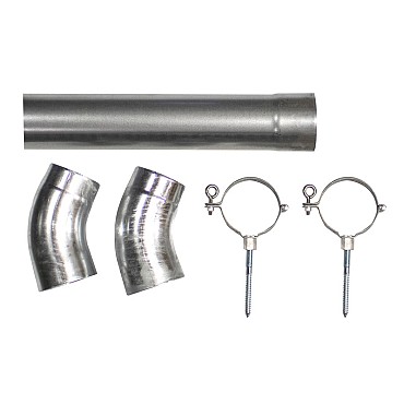 Hemelwaterafvoer verzinkt Ø 8 cm, 275 cm lang. Incl. 2 klemmen, 2 bochten en bevestigingsmaterialen.