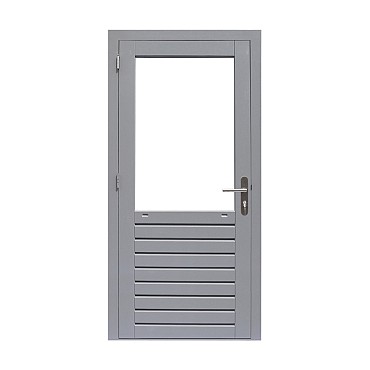 Hardhouten enkele 1-ruits deur Prestige met dubbelglas, rechtsdraaiend, 109 x 221 cm, grijs gegrond.