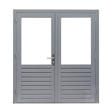Hardhouten dubbele 1-ruits deur Prestige met dubbelglas, 202 x 221 cm, grijs gegrond.