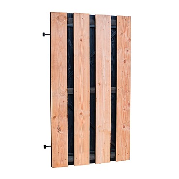 Douglas fijnbezaagde plankendeur met zwarte binnenzijde, op zwart verstelbaar frame, 100 x 180 cm, zwart/onbehandeld.