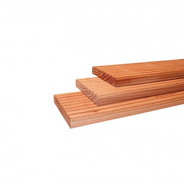 Douglas geprofileerd dekdeel. 1 zijde grof profiel. 1 zijde glad. 2.5x14.5 cm onbehandeld