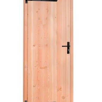 Douglas enkele deur met zwart beslag inclusief kozijn. linksdraaiend. 90x201 cm kleurloos geïmpregneerd