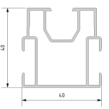 Aluminium balk met dubbele kamer 4000x40x40 mm