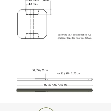Betonpaal glad met diamantkop 10 x 10 x 310 cm, antraciet gecoat, hoekpaal t.b.v. 2 betonplaten.