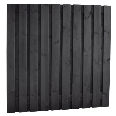 Naaldhout geschaafd plankenscherm 21-planks 15 mm, 180 x 180 cm, recht, geïmpregneerd en zwart gedompeld.