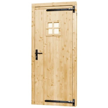 Vuren enkele 1-ruits deur inclusief kozijn, rechtsdraaiend, 90x201 cm, onbehandeld