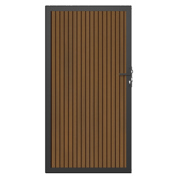 NewTechWood co-extrusie composiet deur in aluminium frame, verticaal triple, 100 x 195 cm, Teak/zwart.