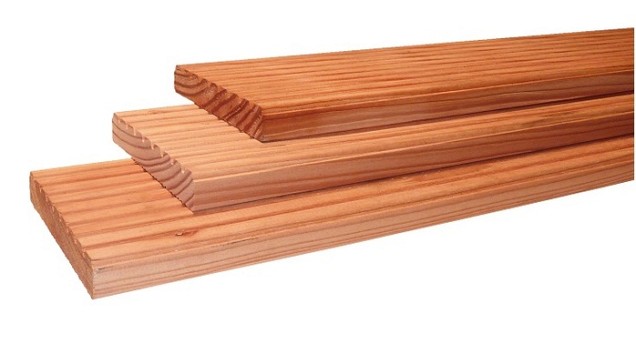 Douglas geschaafd dekdeel, 1 zijde grof, 1 zijde fijn profiel, 2,4 x 13,8 x 300 cm, groen geïmpregneerd.