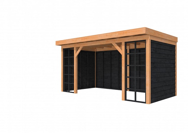 Douglasvision buitenverblijf Comfort 500 x 270 cm, basis onbehandeld, wanden zwart geimpregneerd.