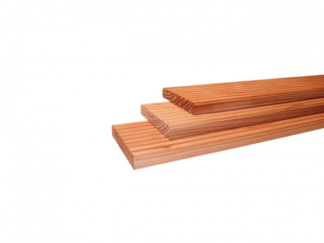 Douglas geprofileerd dekdeel. 1 zijde grof profiel. 1 zijde glad. 2.5x14.5 cm onbehandeld