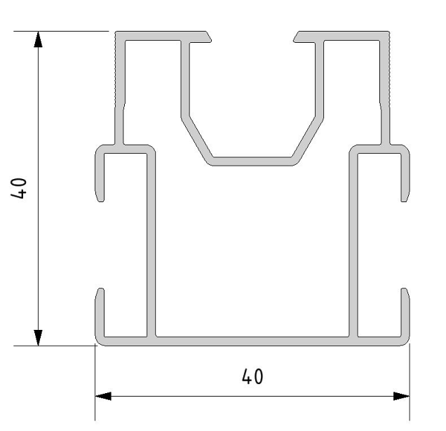 Aluminium balk met dubbele kamer 4000x40x40 mm