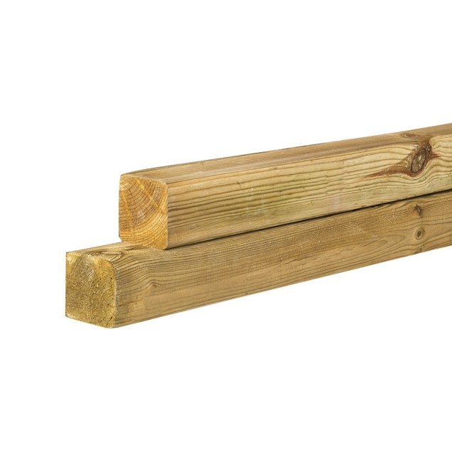 Grenen geschaafde paal 6,8 x 6,8 x 240 cm, zonder diamantkop, groen geïmpregneerd.