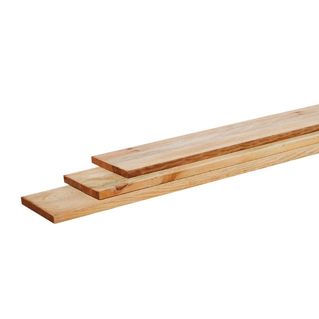 Grenen geschaafde plank 1,5 x 14 x 240 cm, groen geïmpregneerd.