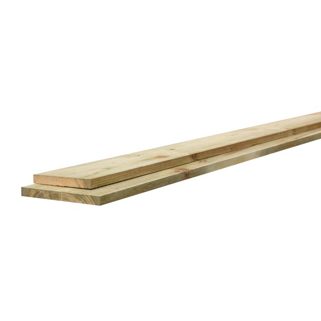Midden-Europees vuren fijnbezaagde plank 1,9 x 14,5 x 180 cm, groen geïmpregneerd.