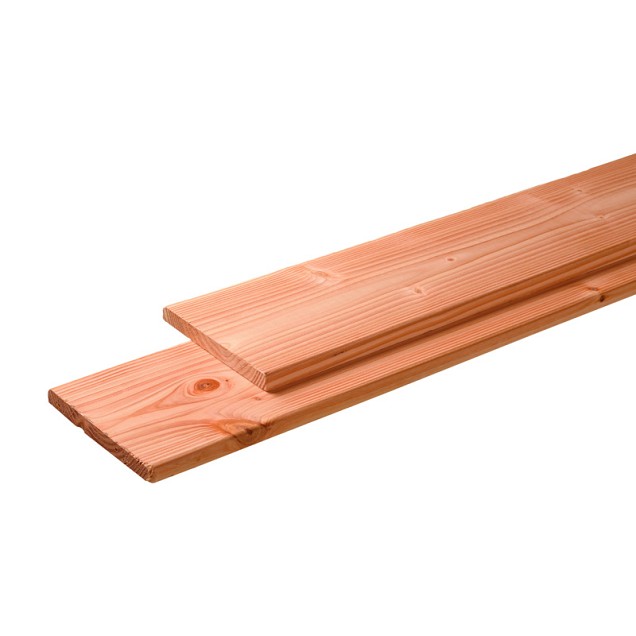 Douglas plank 1 zijde geschaafd, 1 zijde fijnbezaagd 2,8 x 19,5 x 500 cm, groen geïmpregneerd.