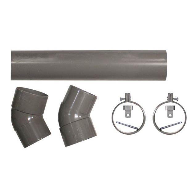 Hemelwaterafvoer PVC Ø 8 cm, 275 cm lang. Incl. 2 klemmen, 2 bochten en bevestigingsmaterialen.