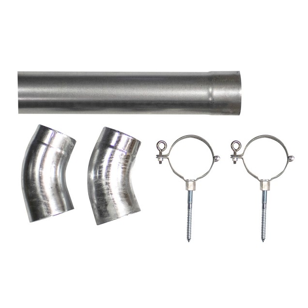 Hemelwaterafvoer verzinkt Ø 8 cm, 275 cm lang. Incl. 2 klemmen, 2 bochten en bevestigingsmaterialen.