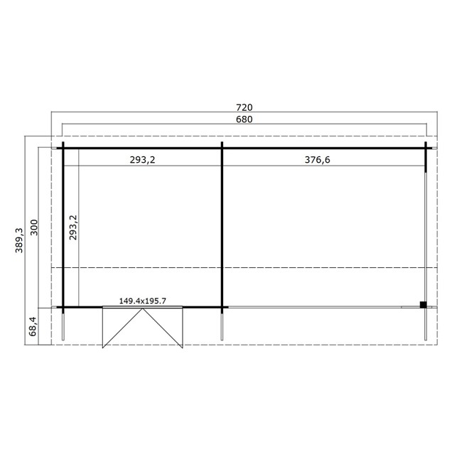 Blokhut Maribel 680x300 Platinum Grey-Wit