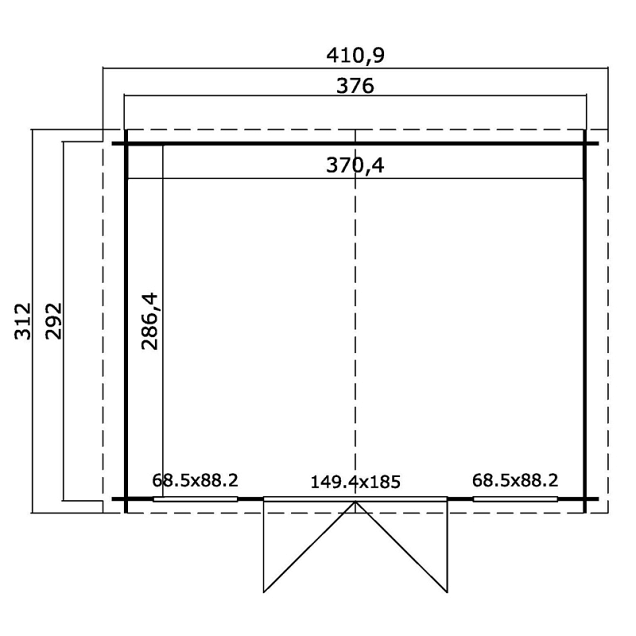 Blokhut Dallas 376x292 Carbon Grey-Wit