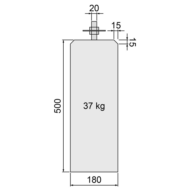 Betonpoer L 18x18x50 cm, recht, flexibele stelplaat, M20, antraciet.