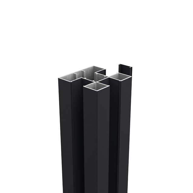 Boston alu H paal 75x75mm L-190 cm RAL9005 incl. alu afwerkingsprofiel 4x24 mm L-190cm