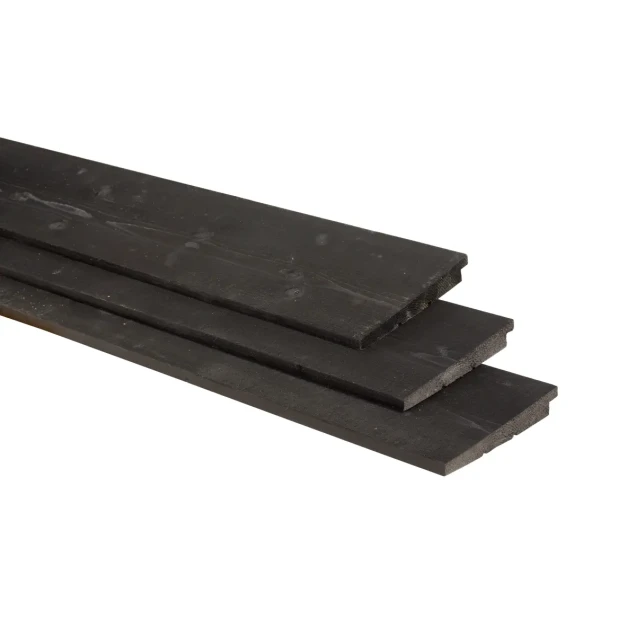 Vuren Zweeds rabat 1 zijde geschaafd, 1 zijde fijnbezaagd 1,1-2,7 x 19,5 x 400 cm, zwart gedompeld.