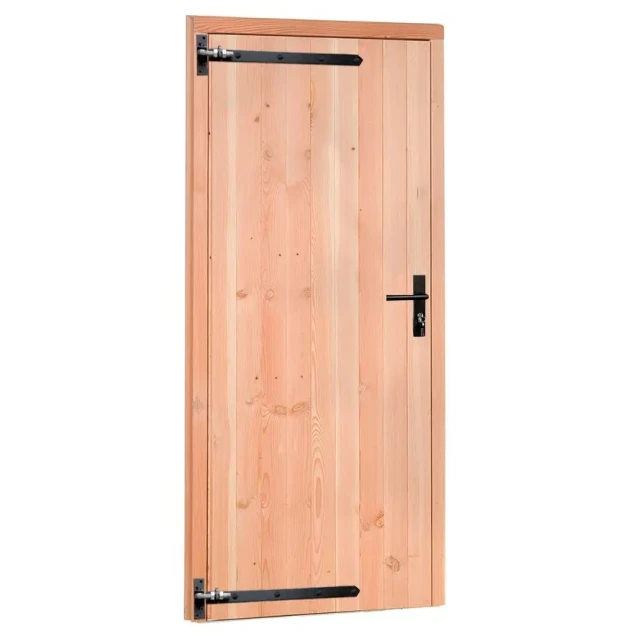 Douglas enkele dichte deur met zwart beslag inclusief kozijn, linksdraaiend, 90 x 201 cm, onbehandeld.