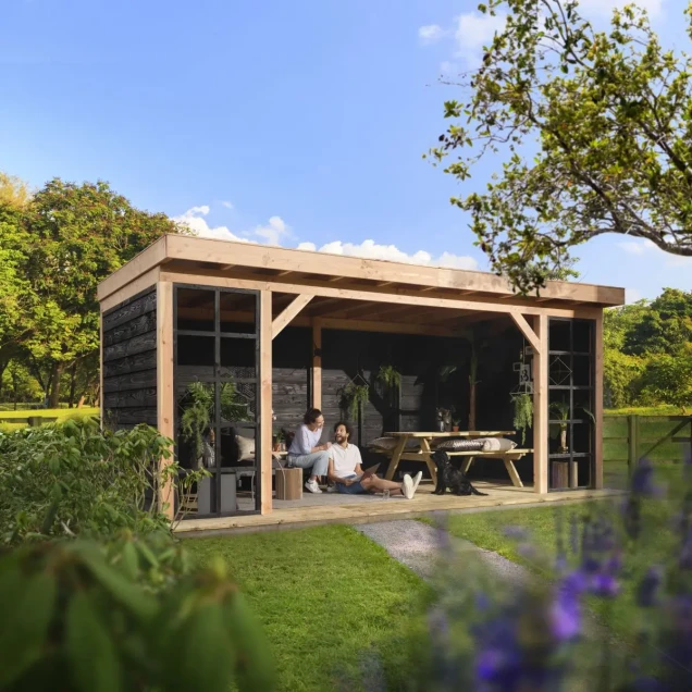 Douglasvision buitenverblijf Comfort 500 x 270 cm, basis onbehandeld, wanden zwart geimpregneerd.