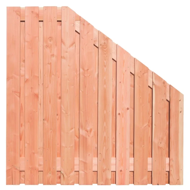 Douglas geschaafd plankenscherm 21-planks 16 mm, 180x180-90 cm t.b.v. betonsysteem, recht aflopend onbehandeld.