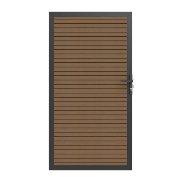 Newtechwood co-extrusie composiet deur in aluminium frame, horizontaal triple, 100x195 cm, teak.