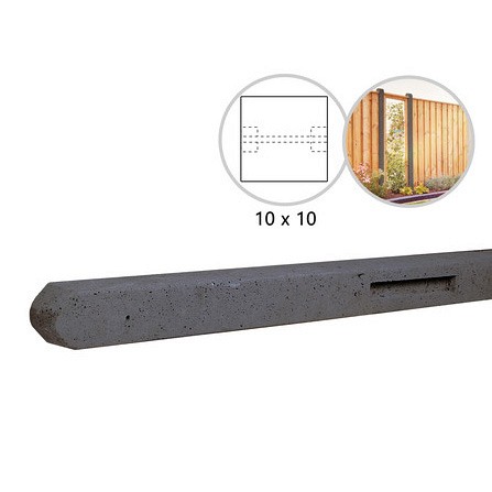 Betonpaal stampbeton 10 x 10 x 310 cm, antraciet tussenpaal t.b.v. recht scherm met 2 betonplaten.