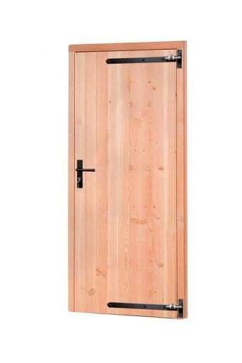 Douglas enkele dichte deur met zwart beslag inclusief kozijn, rechtsdraaiend, 90 x 201 cm, onbehandeld.