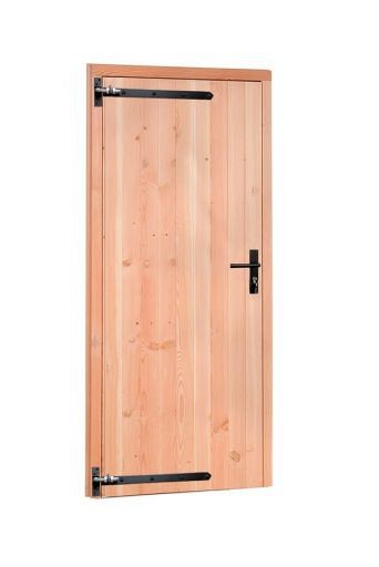 Douglas enkele dichte deur met zwart beslag inclusief kozijn, linksdraaiend, 90 x 201 cm, onbehandeld.